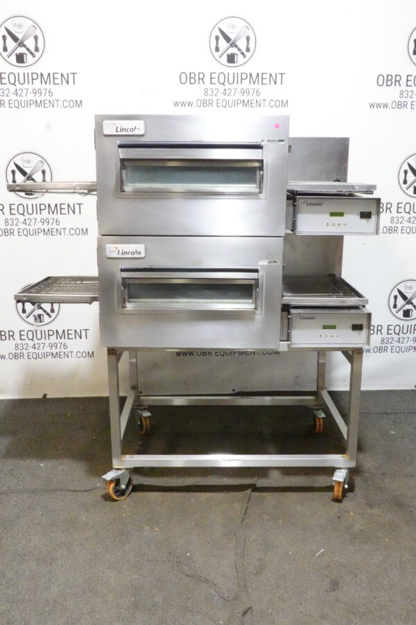 LINCOLN IMPINGER ELECTRIC DOUBLE STACK PIZZA CONVEYOR OVEN ON STAND MODEL 1132-002-U - Image 2