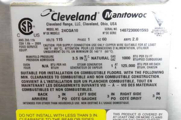 CLEVELAND 10 PAN DOUBLE STACKED NATURAL GAS CONVECTION STEAMER MODEL 24CGA10 - Image 9