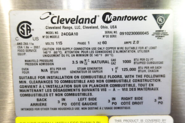 CLEVELAND 10 PAN DOUBLE STACKED NATURAL GAS CONVECTION STEAMER MODEL 24CGA10 - Image 9