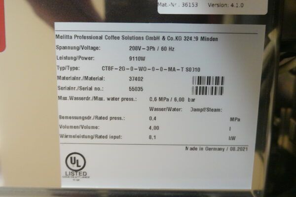 NEW MELITTA PROFESSIONAL CAFINA GROUND COFFEE MACHINE MODEL CT8-F (500 CUPS OF COFFEE HOURLY) - Image 12
