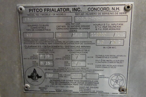 PITCO NATURAL GAS (40 LBS CAPACTIY) FRYER WITH FILTRATION SYSTEM MODEL IB-SG14 - Image 5