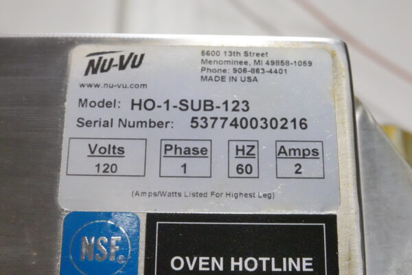 NU-VU ELECTRIC OVEN/PROOFER COMBINATION WITH HOOD MODEL SUB-123/P & HO-1-SUB-123 - Image 14