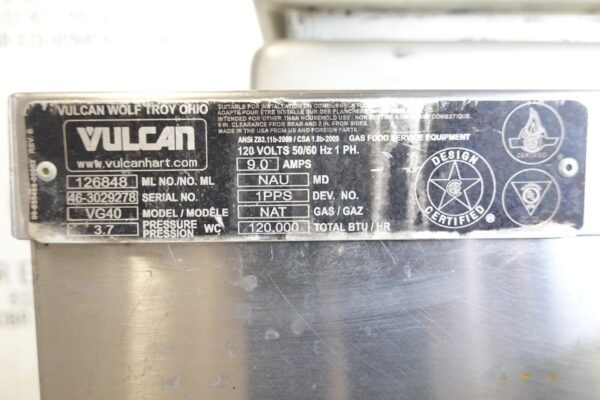 VULCAN 40 GALLON NATURAL GAS BRASING TILTING SKILLET MODEL VG40 - Image 3