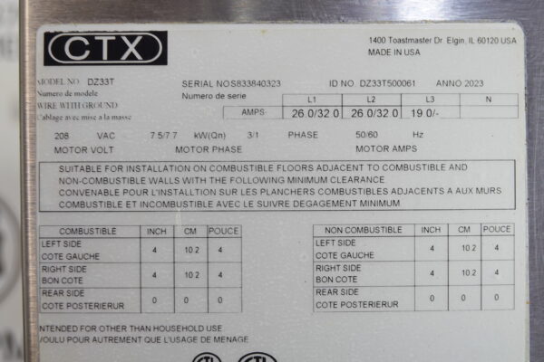 2023 MIDDLEBY MARSHALL CTX ELECTRIC TRIPLE STACK PIZZA CONVEYOR OVEN MODEL DZ33T - Image 5