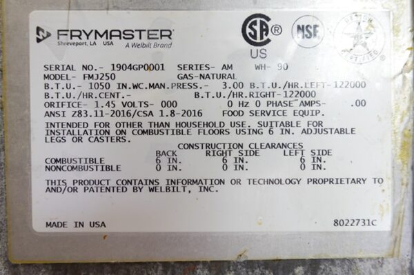 2019 FRYMASTER TWO BAY GAS (50 LBS CAPACITY PER BAY) FRYER WITH FILTRATION SYSTEM MODEL FMJ250 - Image 8