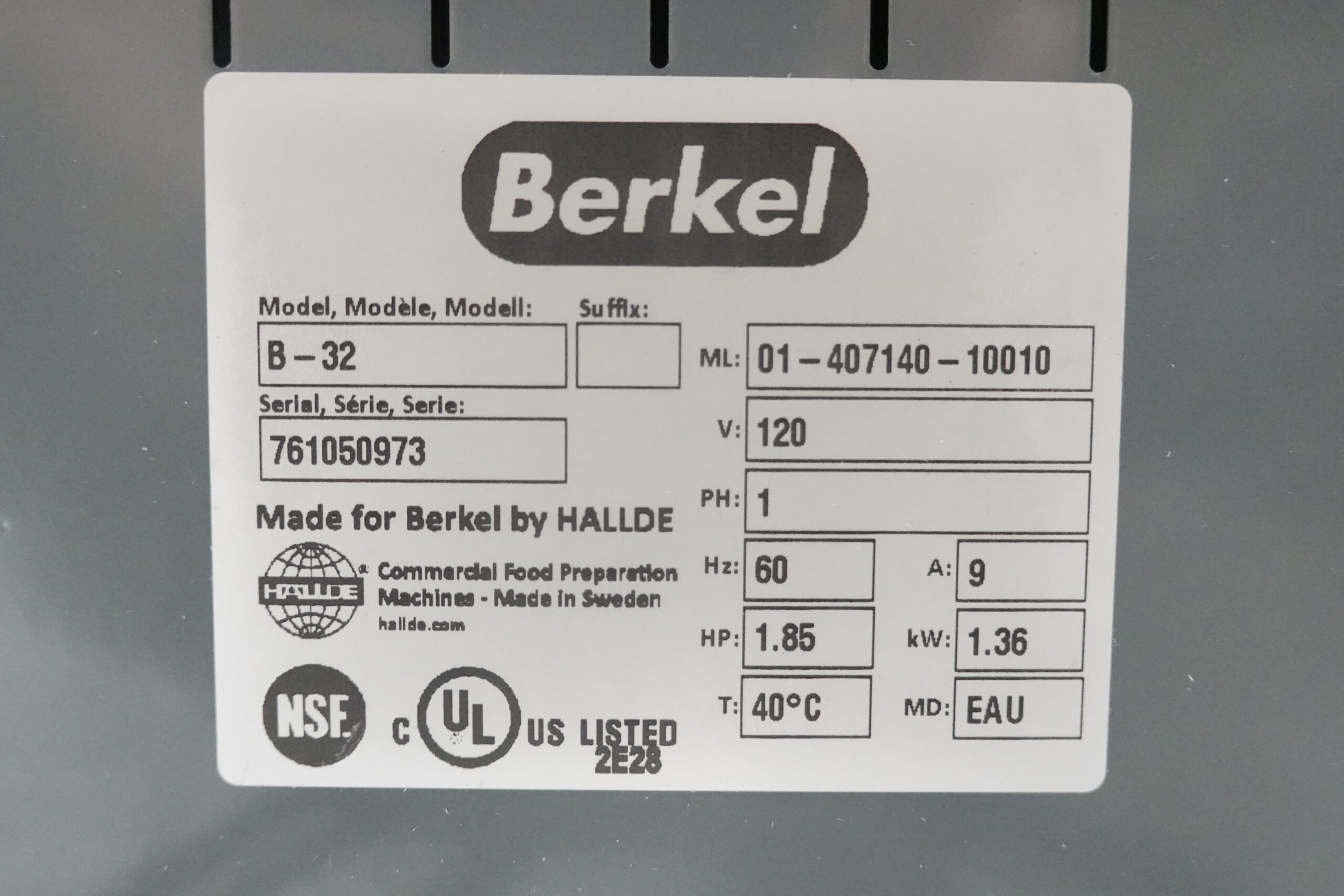 BERKEL 3.2 QT COMBINATION FOOD PROCESSOR/ CONTINUOUS FEED CUTTER MODEL B-32 - Image 12