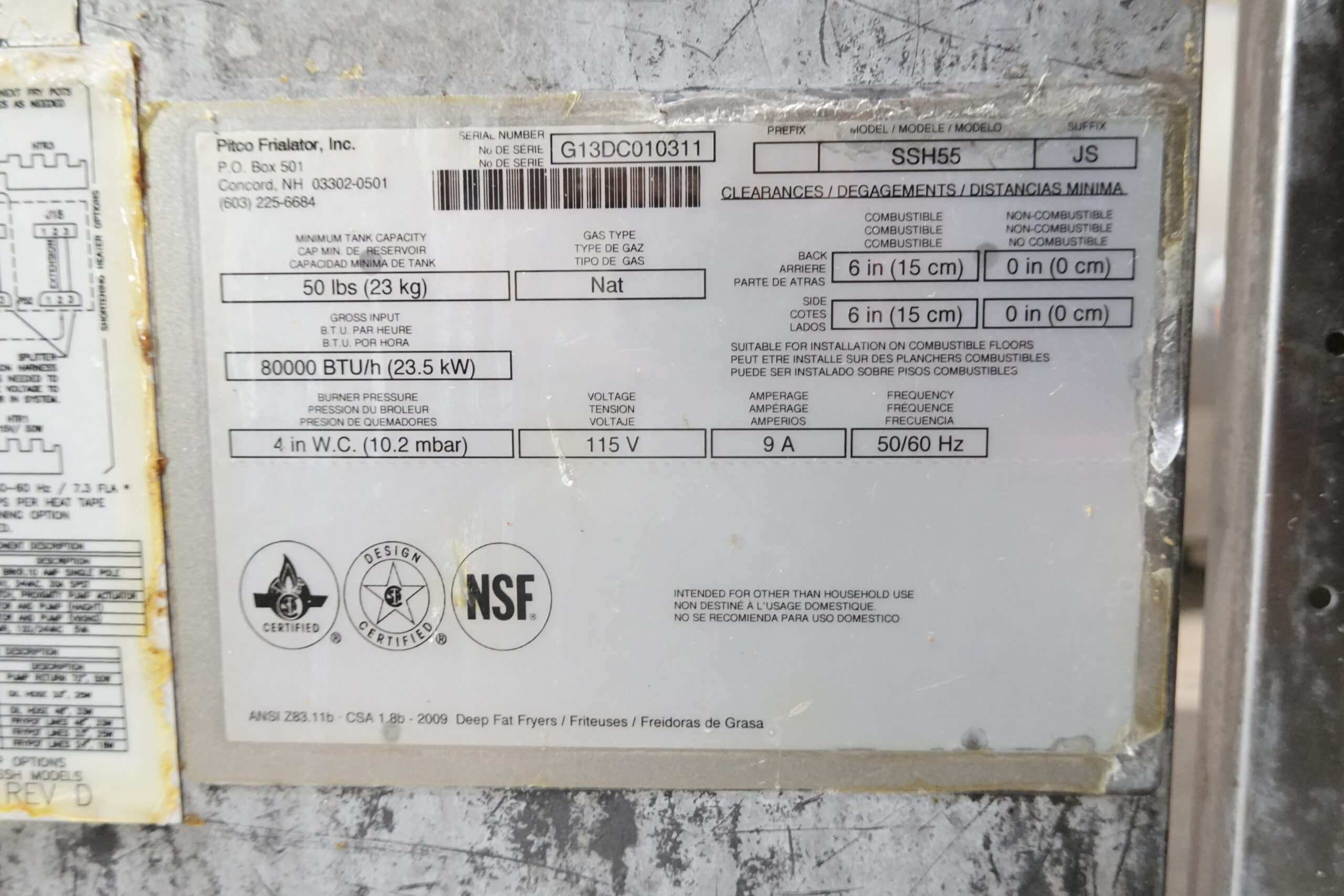 2013 PITCO THREE BAY NATURAL GAS (50 LBS CAPACITY PER BAY) FRYER WITH FILTRATION SYSTEM MODEL SSH55 - Image 8