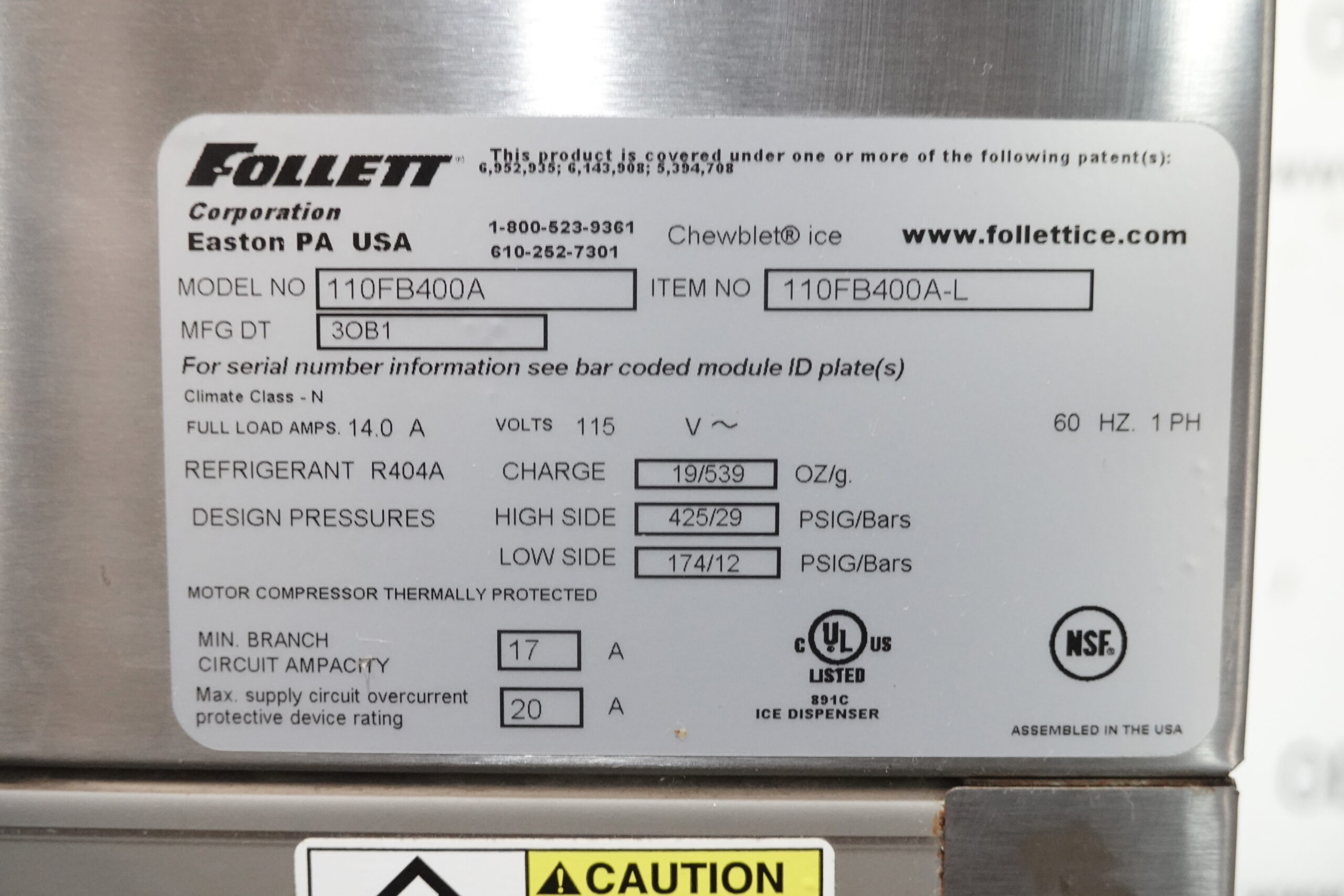 FOLLET 400 LBS AIR COOLED ICE MAKER/WATER DISPENSER (CHEWABLE ICE) MODEL 110FB400A - Image 5
