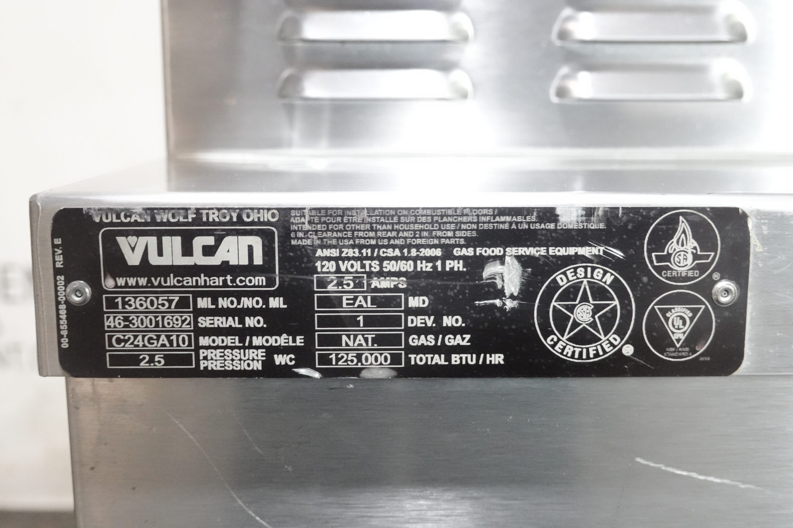 VULCAN 10 PAN DOUBLE STACKED NATURAL GAS CONVECTION STEAMER MODEL C24GA10 - Image 6