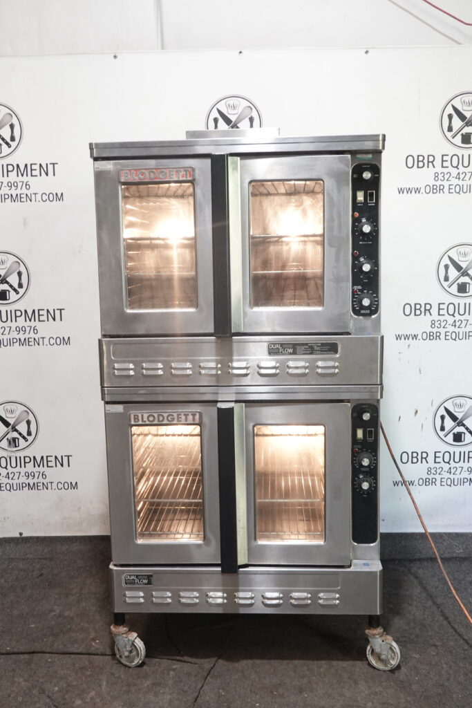 BLODGETT DOUBLE STACKED NATURAL GAS CONVECTION OVEN MODEL DFG-100-3- TOP OVEN W TIME FAN DELAY